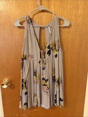 Free People Taupe Floral Backless Tie-Front Tunic